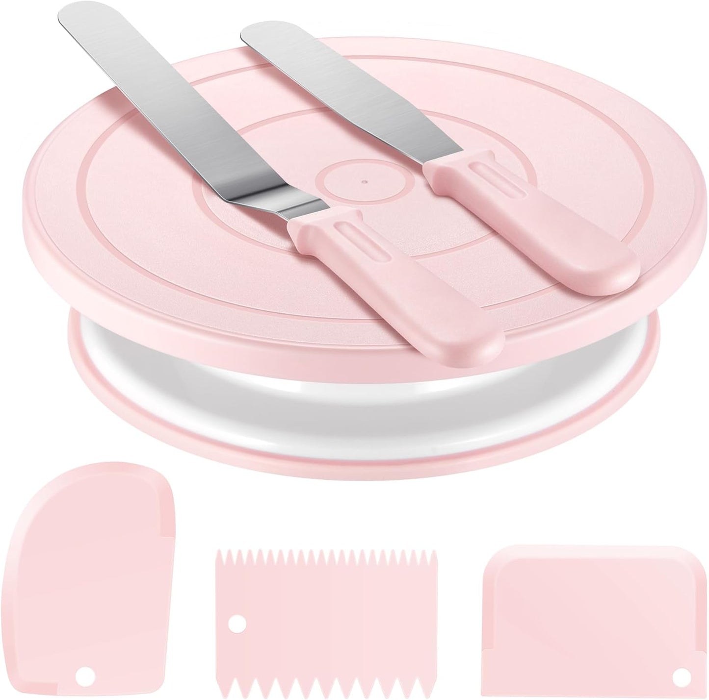 Kootek Cake Decorating Kit Baking Supplies Set Cake Turntable with 2 Frosting Straight Angled Spatula 3 Icing Smoother Scrapers Baking Accessories Tools for Beginners and Pros, Mother's Day, White