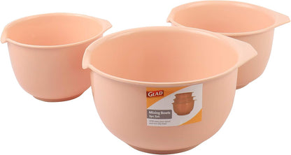 Glad Mixing Bowls with Pour Spout, Set of 4 - Nesting Plastic Bowls (1.2qt, 1.9qt, 2.8qt, and 3qt with Handle) - Non Slip Base, Dishwasher Safe Kitchen Cooking and Baking Supplies, Grey