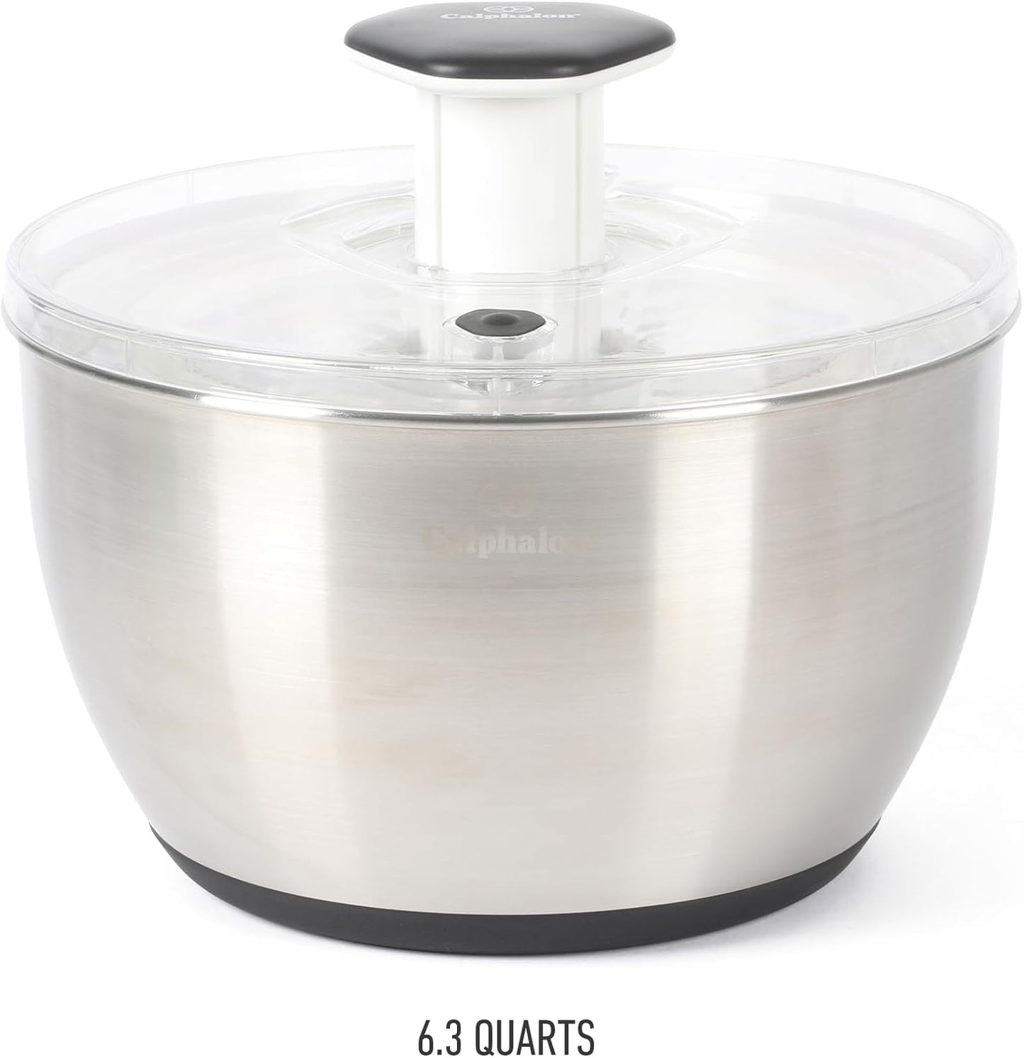 Calphalon Aero 6.3-Qt Stainless Steel Salad Spinner, Fruit & Vegetable Washer Bowl with Strainer Basket for Washing Lettuce, Spinach, Herbs & Fresh Produce