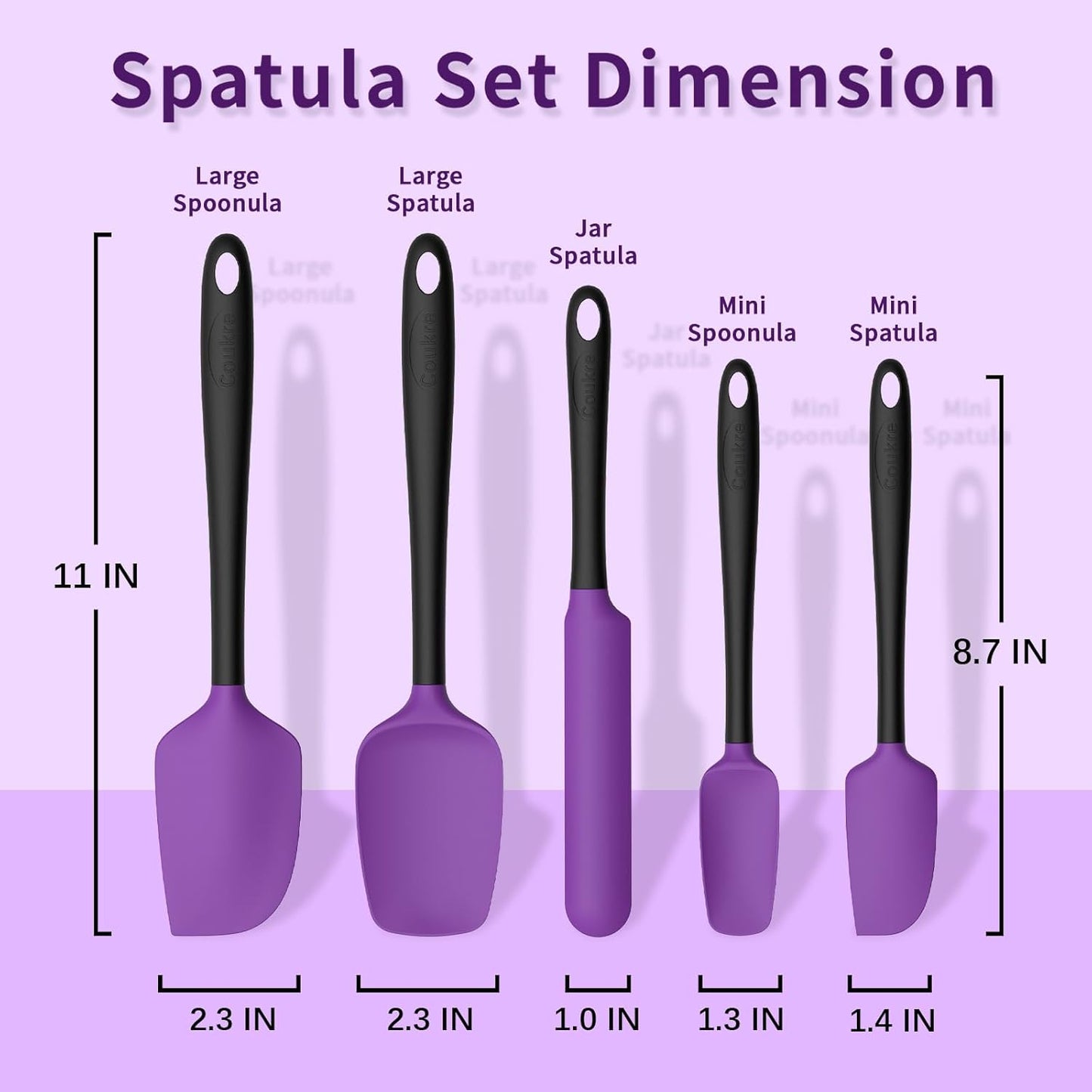 Coukre Silicone Spatula Set of 5,High Temperature Resistant, Food Grade Silicone, Dishwasher Safe, for Baking, Cooking (Aqua Green)