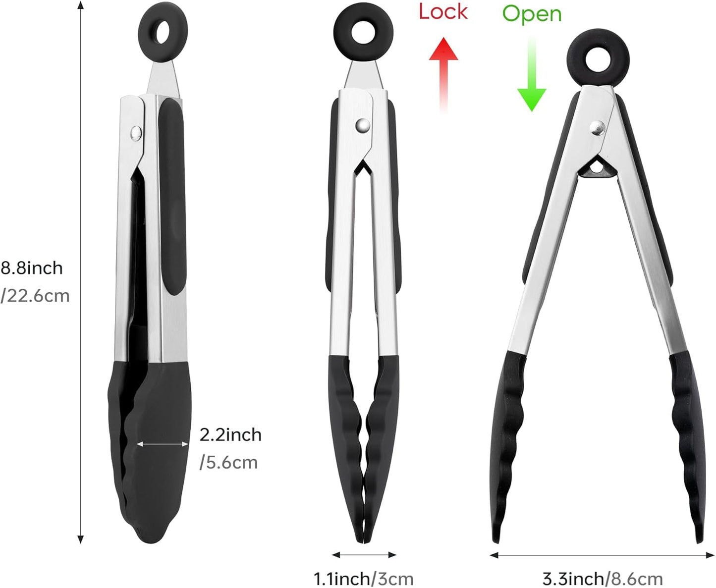 Kitchen Tongs Set of 3, Cooking Tongs with Silicone Tips, Non-Stick Non-Scratch Heat Resistant Tongs for Grilling Cooking BBQ Salad Serving (Multicolor, 7/9/12 Inch)