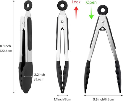Kitchen Tongs Set of 3, Cooking Tongs with Silicone Tips, Non-Stick Non-Scratch Heat Resistant Tongs for Grilling Cooking BBQ Salad Serving (Multicolor, 7/9/12 Inch)