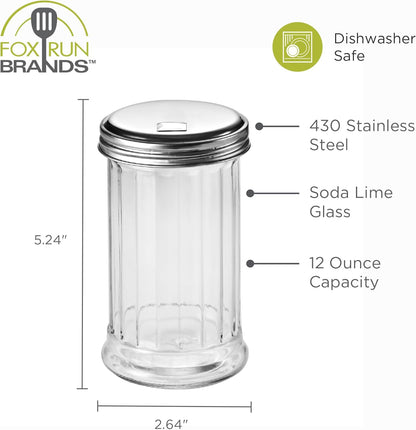 Fox Run 5167 Glass Spice Jar with Stainless Steel Shaker Lid, 6 Ounce, Clear Container for Seasonings, 1 Count (Pack of 1)