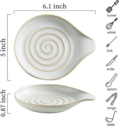 LAUCHUH Spoon Rest, Large Ceramic Spoon Holder for Kitchen Counter Spatula Rest Heat-Resistant Spoon Rest for Stove Top Cooking Utensil Holder, Farmhouse Kitchen Décor for Father's Day, Cream, 5 Inch