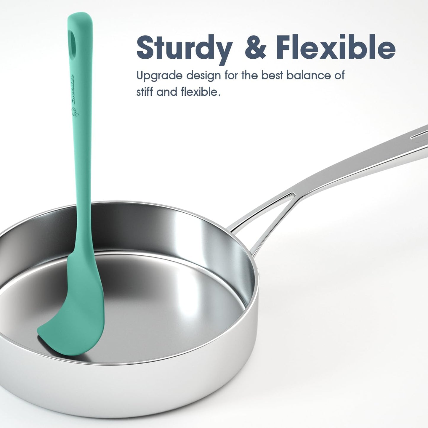 ChefAide 5 Pieces Silicone Spatula Set, Food Grade Rubber Spatula, Upgrade Strong Handle with Ergonomic Grip, Heat Resistant Up to 600°F for Nonstick Cookware, Cooking
