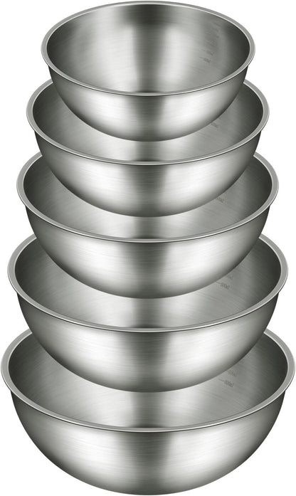 Gronivex Metal Mixing Bowls, 304 Stainless Steel, Set of 3 (1.5, 2.2 & 3.4 Qt) – Thicker-Gauge, Stackable Nesting & Space-Saving – Classic Everyday Bowls for Baking, Salad Prep & Cooking