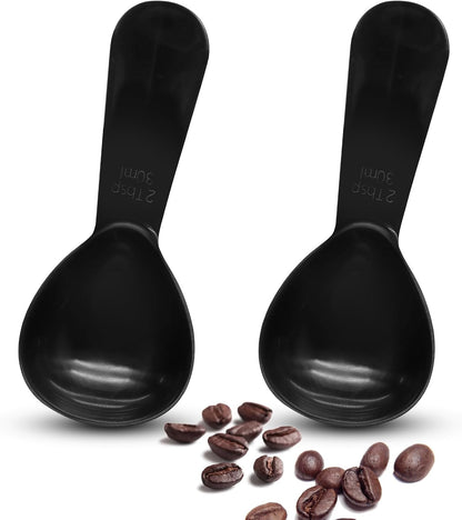 Coffee Scoops 2Tbs (30ml/ 1/8 Cup / 1 oz), Black 304 Stainless Steel Coffee 2 Tablespoon Scoop Short Handle Measuring Spoon, Set of 2