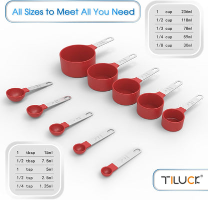 TILUCK Measuring Cups & Spoons Set, Stackable Cups and Spoons, Nesting Measure Cups with Stainless Steel Handle, Kitchen Gadgets for Cooking & Baking (Green)