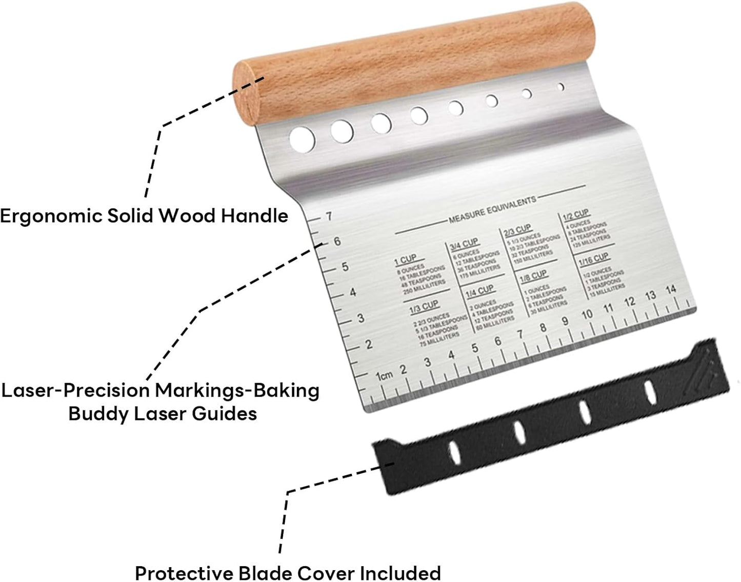 Bench Scraper Kitchen Herb Stripper,Dough Scraper Cutter,Food Scraper Tool Kitchen Stainless Steel with Measurement Markings