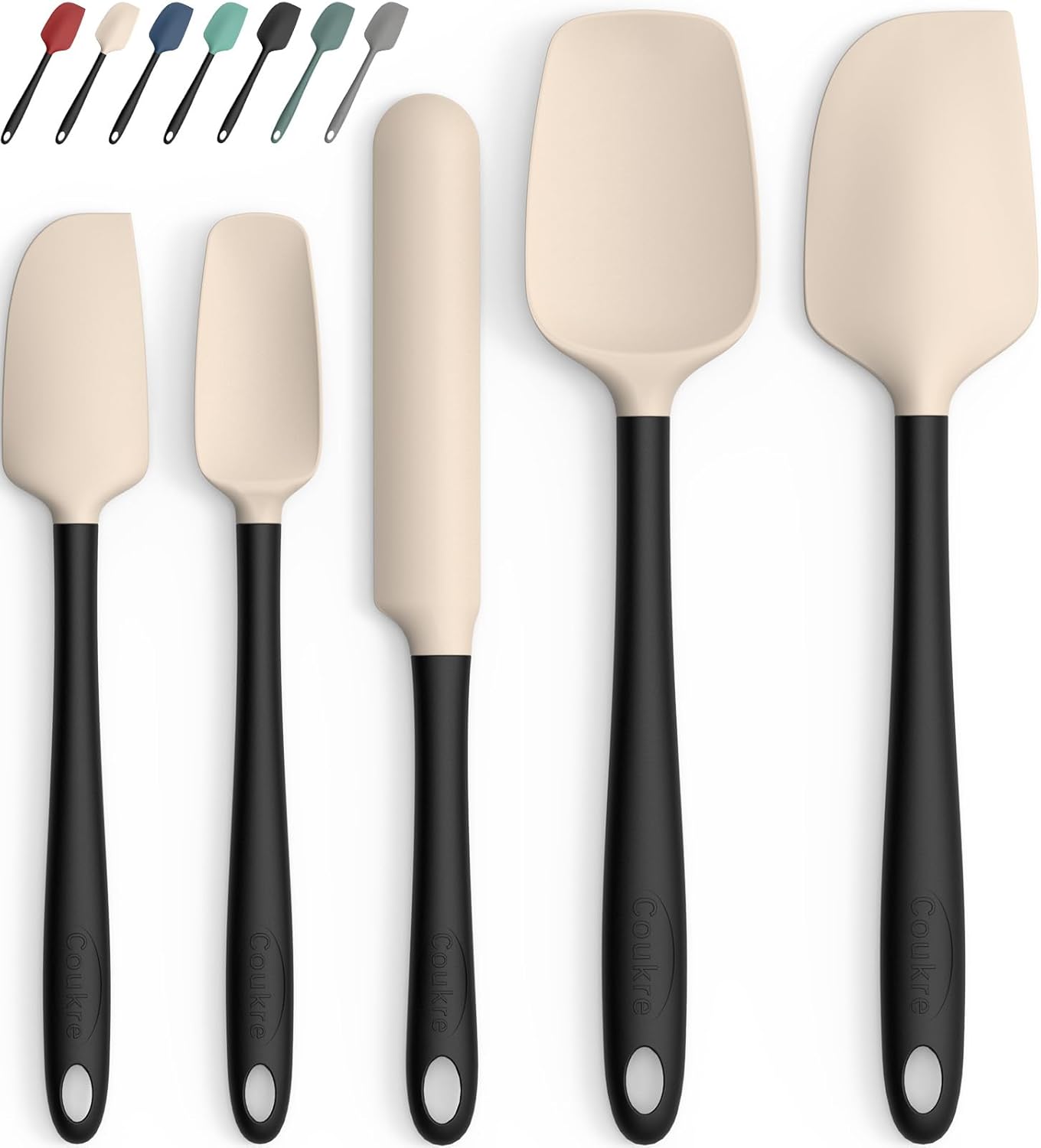 Coukre Silicone Spatula Set of 5,High Temperature Resistant, Food Grade Silicone, Dishwasher Safe, for Baking, Cooking (Aqua Green)