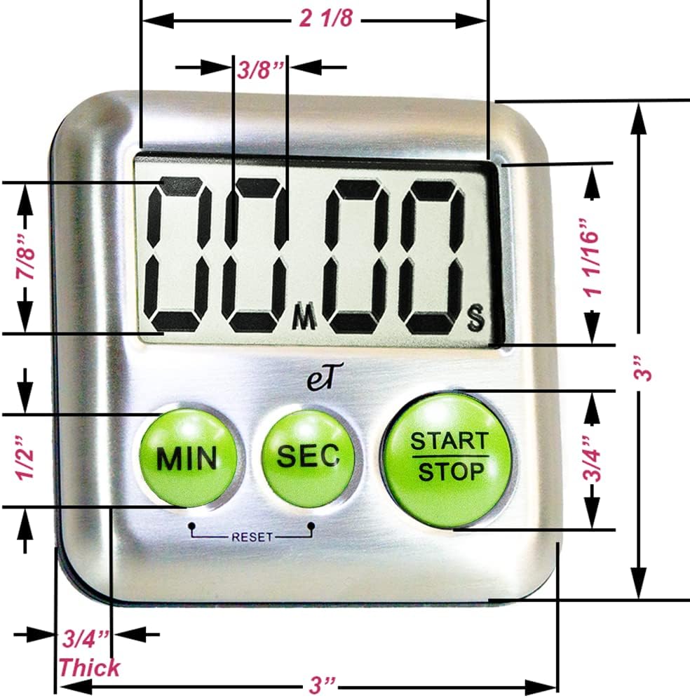 Elegant Digital Kitchen Timer Stainless Steel - Plumberry - Strong Magnetic Back - Kickstand - Loud Alarm - Large Display - Auto Memory - Auto Shut-Off - Model eT-24 (Plumberry) by eTradewinds