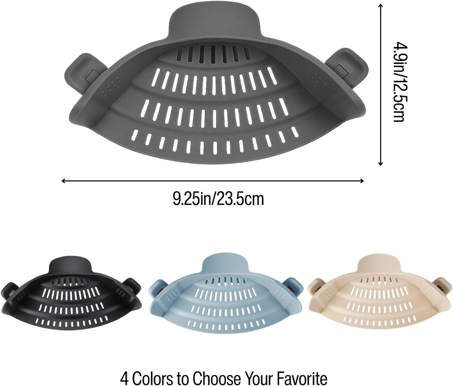 Silicone Pot Strainer, Emptycolor Adjustable Clip On Strainer for Pots Pans, Heat Resistant Pot Drainer, Kitchen Pasta Colander for Vegetables and Noodles (Grey)