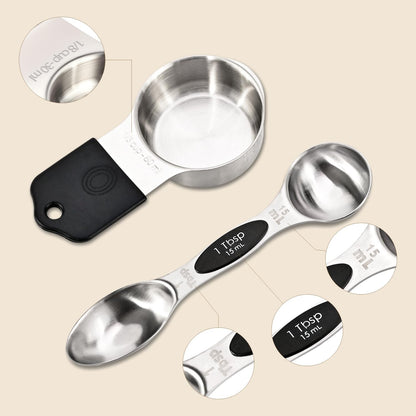 16-Piece Magnetic Measuring Cups and Spoons Set, Stainless Steel with Non-Slip Silicone Handles and Leveler, Essential Kitchen Baking Tools (Multicolor)