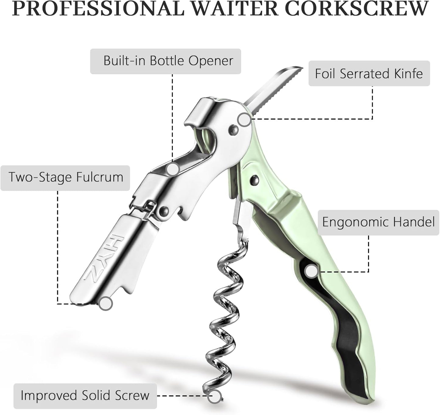 HYZ 2-Pack Wine Opener Waiter Corkscrew, Professional Wine Key for Servers, Bartender, with Foil Cutter, Manual Wine Bottle Opener Double Hinged (Black)