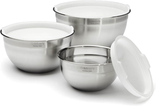 Cuisinart Mixing Bowl Set, Stainless Steel, 3-Piece CTG-00-SMP Stainless Steel Measuring Spoons, Set of 4,Silver CTG-00-SMC Stainless Steel Measuring Cups, Set of 4,Silver