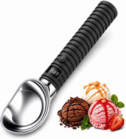 DLUCK Heated Ice Cream Scoop for Hard Ice Cream, Gelato & Frozen Desserts, Electric Ice Cream Scooper with Smart Temperature & Battery Display, USB-C Rechargeable, Durable One-Piece Design (White)