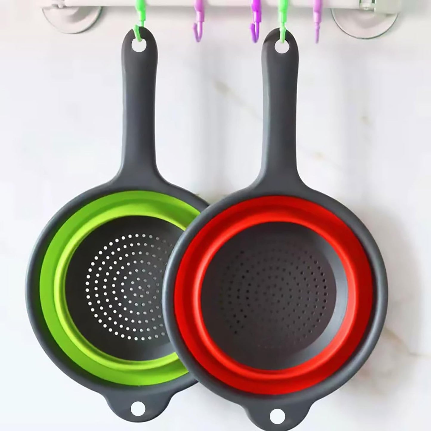 Kitchen Collapsible Colanders Set,Collapsible Colanders with Handles,Dishwasher Safe,Space-Saver Folding Strainer Colander for Draining Pasta Vegetable Fruits (Green)
