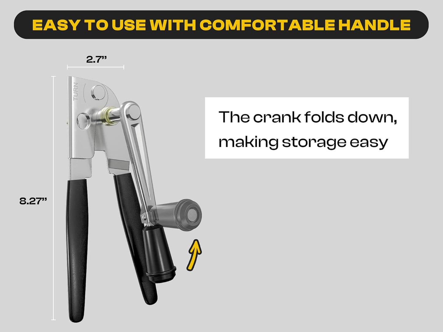 Heavy Duty Can Opener with Magnet – Commercial Can Opener Manual for Seniors, Hand Held, Sharp Blade, Smooth Edge – Folding Knob for Easy Storage, Built in Bottle Opener