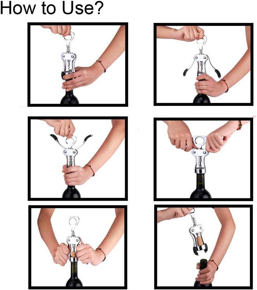 Wing Corkscrew Red Wine Bottle Opener,Zinc Alloy Stainless Steel Multifunction Beer Cap Opener Wine Bottle Stopper Opener