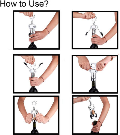 Wing Corkscrew Red Wine Bottle Opener,Zinc Alloy Stainless Steel Multifunction Beer Cap Opener Wine Bottle Stopper Opener