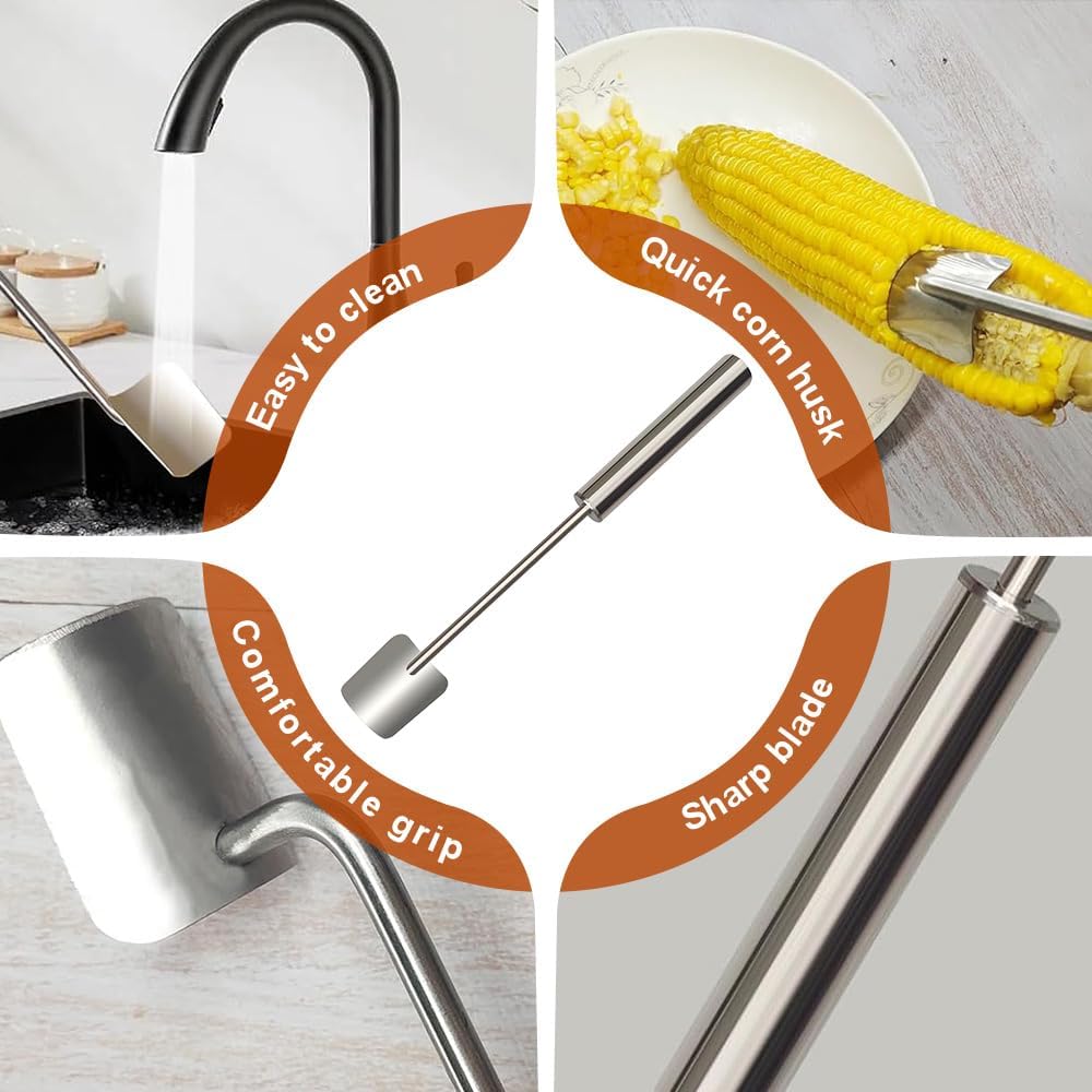 Corn Cob Stripper, 2025 New Stainless Steel Corn Stripping Tool, Fast Corn Peeler for Corn on the Cob Cutter Kernel Remover for Kitchen (1)