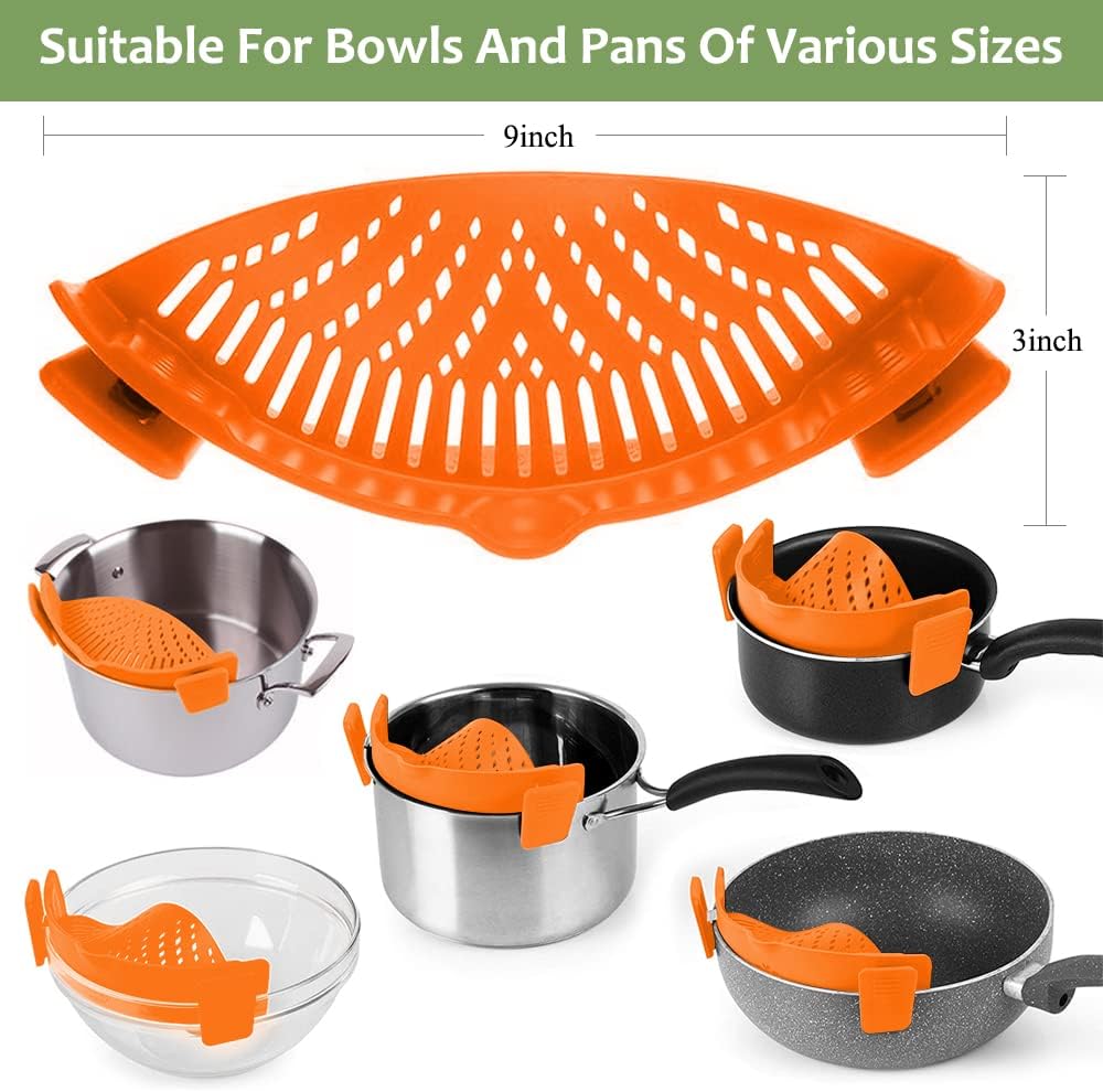 YEVIOR Clip on Strainer for All Pots Pan,Silicone Pasta Strainer Kitchen Gadgets,Collapsible Colander for Noodle,Vegetables,Fruit,Spaghetti (Grey)