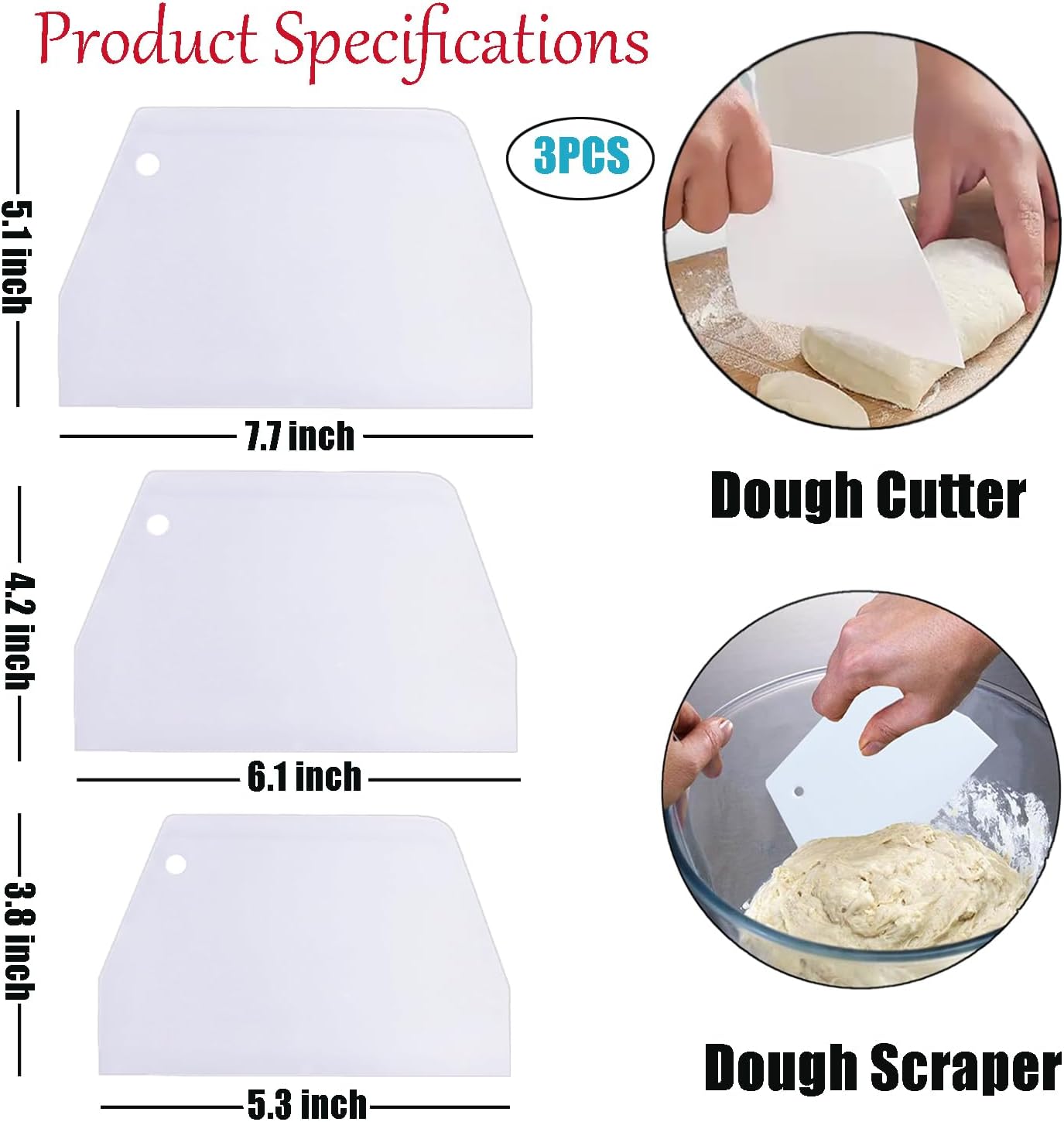 Set of 3 Cake Scrapers and Smoother Tools for Cake Decorating, Dough & Bowl Scrapers Plastic Icing Smoothers Dough Cutters Bench Scrapers（T Shape）