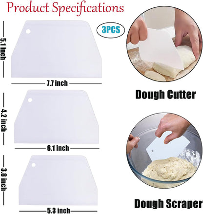 Set of 3 Cake Scrapers and Smoother Tools for Cake Decorating, Dough & Bowl Scrapers Plastic Icing Smoothers Dough Cutters Bench Scrapers（T Shape）