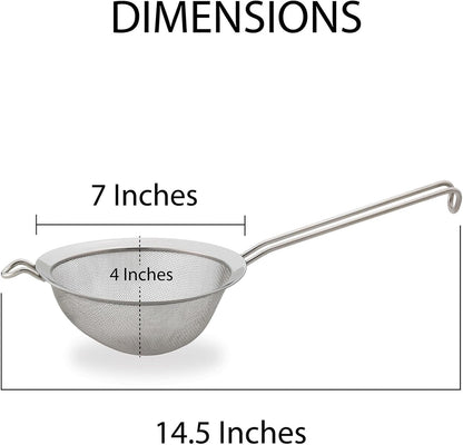 HIC Kitchen Fine Mesh Strainer With Helper Handle, 18/8 Stainless Steel, 6-Inch, For Sifting, Draining, And Straining Pasta, Vegetables, Stocks, And Sauces