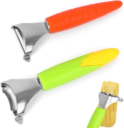 Stainless Steel Corn Thresher Tool & Fruit Peeler, Durable Corn on the Cob Stripper Stripping Husker Separator Scraper Grip Vegetable Peeling Remover Slicer Cutter Knife for Kitchen Gadget Set