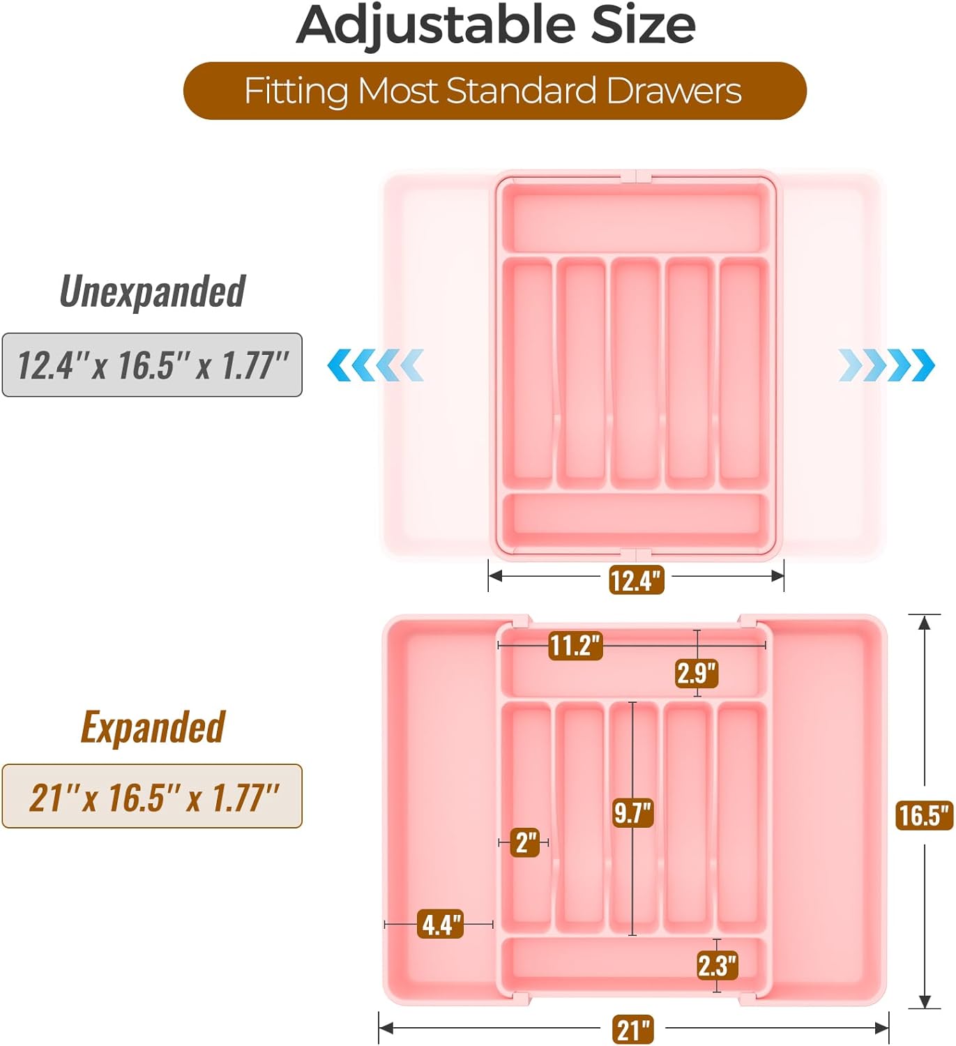 ukeetap Extra Large Expandable Silverware Organizer, BPA-Free Food-Safe Cutlery Flatware Organizer, Kitchen Utensil Drawer Organizer, Adjustable Silverware Holder for Spoons Forks Knives, Black