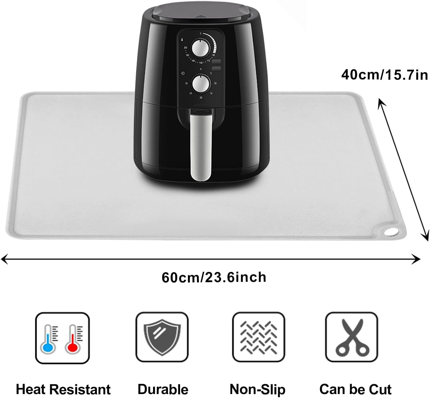 Standard Silicone Mat,Black Baking Mat-Food Grade Kids Dinner Table Placemat Non Slip Counter Mat with Raised Edges Heat Resistant Mat for Air Fryer Nonstick Pastry Dough Mat(1 Pack 23.6'' x 15.7'')