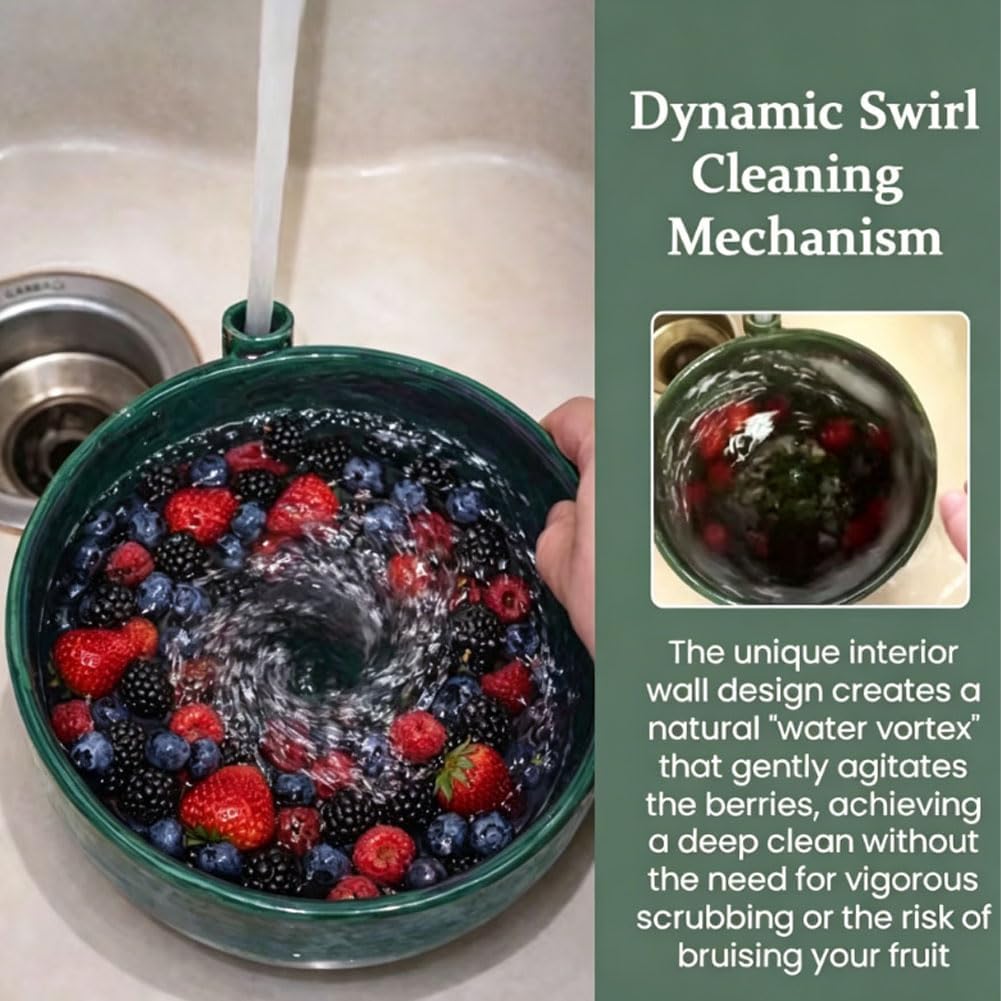 2026 New Self Spinning Berry Washing Bowl, 3D Print Berry Swirl Bowl, Fruit and Vegetable Washer with Drain Holes, Automatic Quickly Wash Drain Basket for Kitchen (2Pcs)