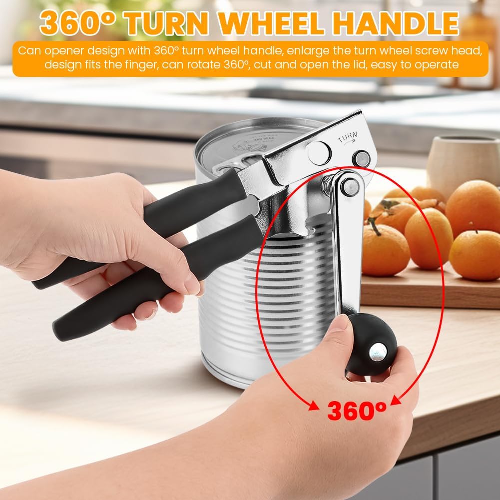 Manual Can Opener, Heavy Duty Ergonomic Design with Folding Crank Handle, Smooth Edge Cutting for Home & Commercial Use, Senior-Friendly, Durable Stainless Steel Construction
