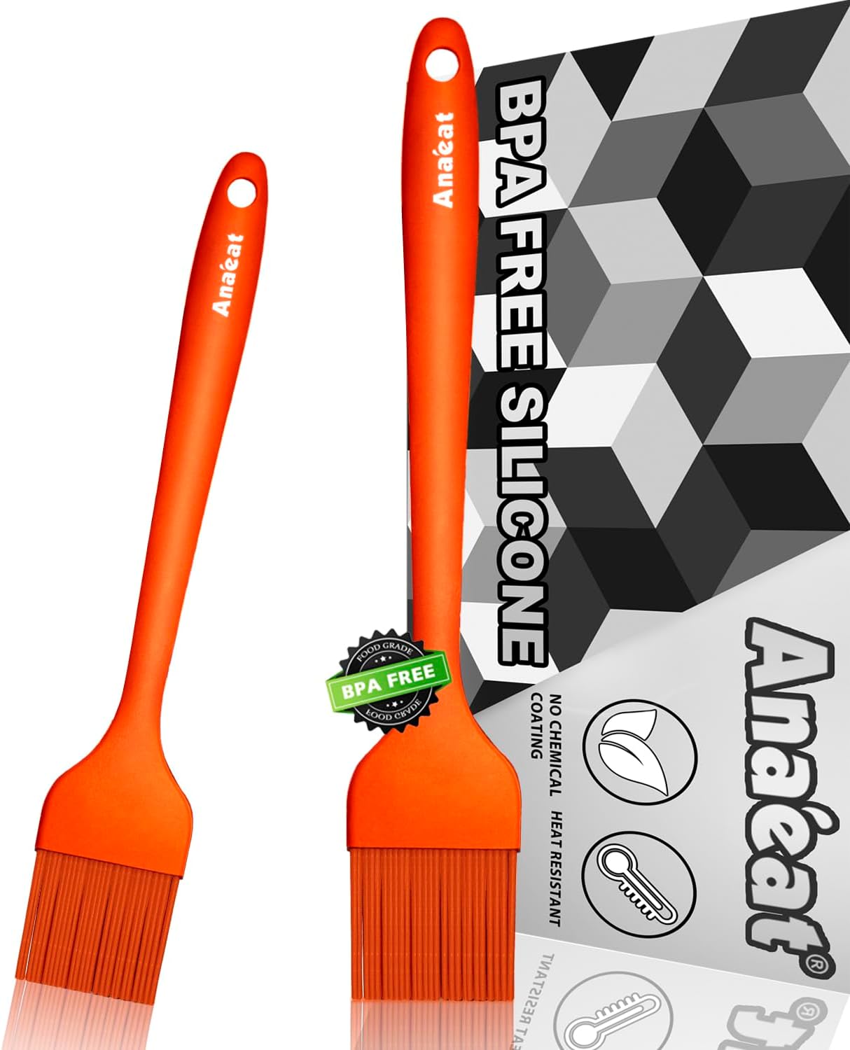 Anaeat 2 Pack Silicone Basting Pastry Brushes - Heat Resistant Brush with Soft Bristles, Hygienic One-Pieces Design, Marinade Brush Great in Baking for Spreading Oil Butter Sauce BBQ Grill (Black)