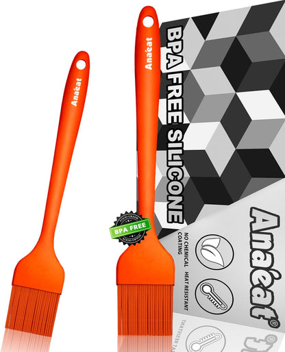 Anaeat 2 Pack Silicone Basting Pastry Brushes - Heat Resistant Brush with Soft Bristles, Hygienic One-Pieces Design, Marinade Brush Great in Baking for Spreading Oil Butter Sauce BBQ Grill (Black)
