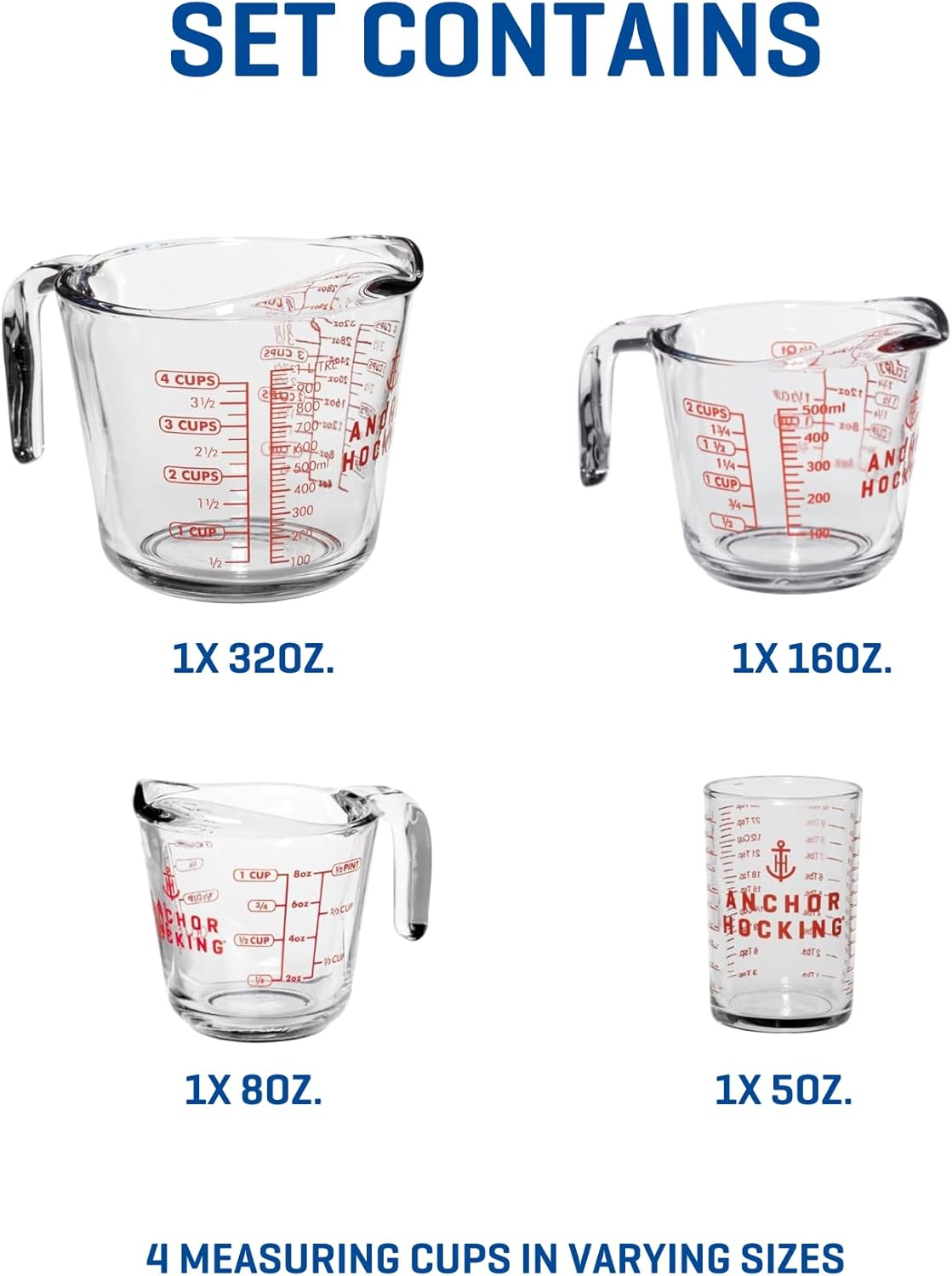 Anchor Hocking Triple Pour Glass Measuring Cup, 8 Oz Measuring Glass