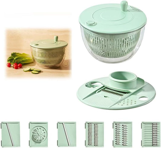 2026 Salad Spinner Vegetable Chopper, Multifunctional Vegetable Slicer & Food Shredder with 6 Blades, Manual Lettuce Dryer and Fruit Washer, Kitchen Prep Gadget for Salad, Fruits and Vegetables