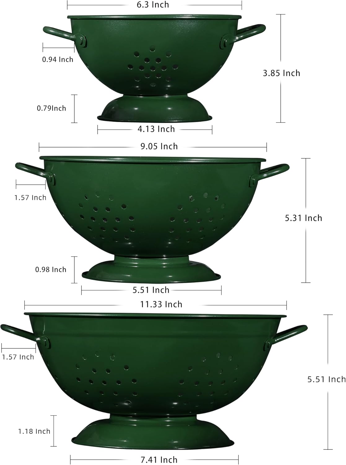 Metal Colander Set of 3, Strainer Basket with Handles perfect for Spaghetti, Pasta, Berry, Vegetable, Fruit, Solid Base Powder Coated Kitchen Essential Strainer Set, 1 & 3.5 & 5 Qt (Cream)