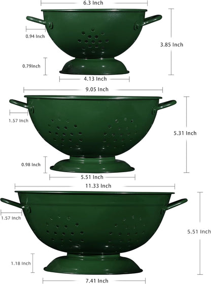 Metal Colander Set of 3, Strainer Basket with Handles perfect for Spaghetti, Pasta, Berry, Vegetable, Fruit, Solid Base Powder Coated Kitchen Essential Strainer Set, 1 & 3.5 & 5 Qt (Cream)