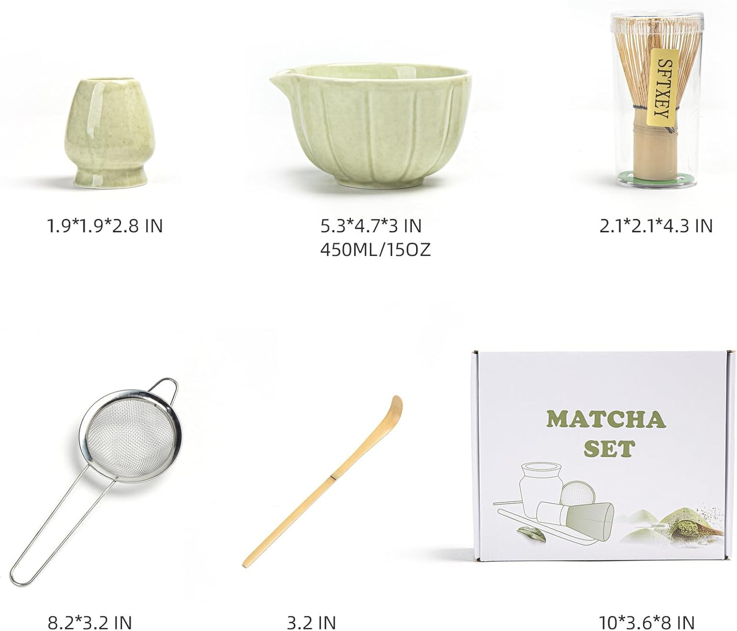 Matcha Whisk Set, Matcha Set Includes Ceramic Matcha Bowl, Bamboo Whisk, Scoop, Chasen Holder, Sifter, 5 Pcs Perfect Matcha Kit for Matcha Lover (Pearl White)