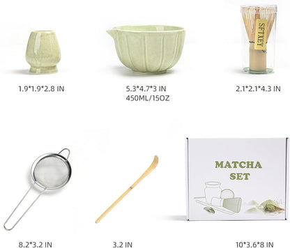 Matcha Whisk Set, Matcha Set Includes Ceramic Matcha Bowl, Bamboo Whisk, Scoop, Chasen Holder, Sifter, 5 Pcs Perfect Matcha Kit for Matcha Lover (Pearl White)