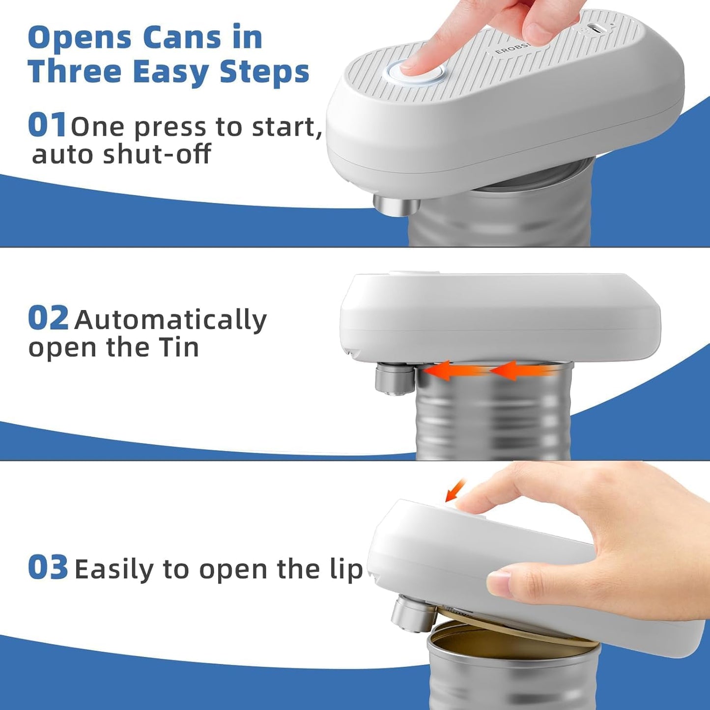 Electric Can Opener, Rechargeable Can Openers for Seniors & Arthritis, One-Touch Automatic Can Opener, Hands-Free, Smooth Edge, Compact, Kitchen Gadgets