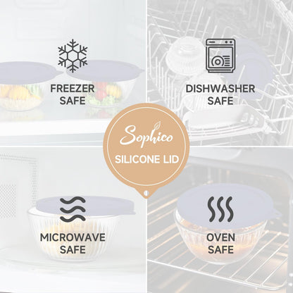 SOPHICO Silicone Replacement Lids for Pyrex Sculpted Glass & Tinted Glass Bowls Mixing Bowls（4 size）