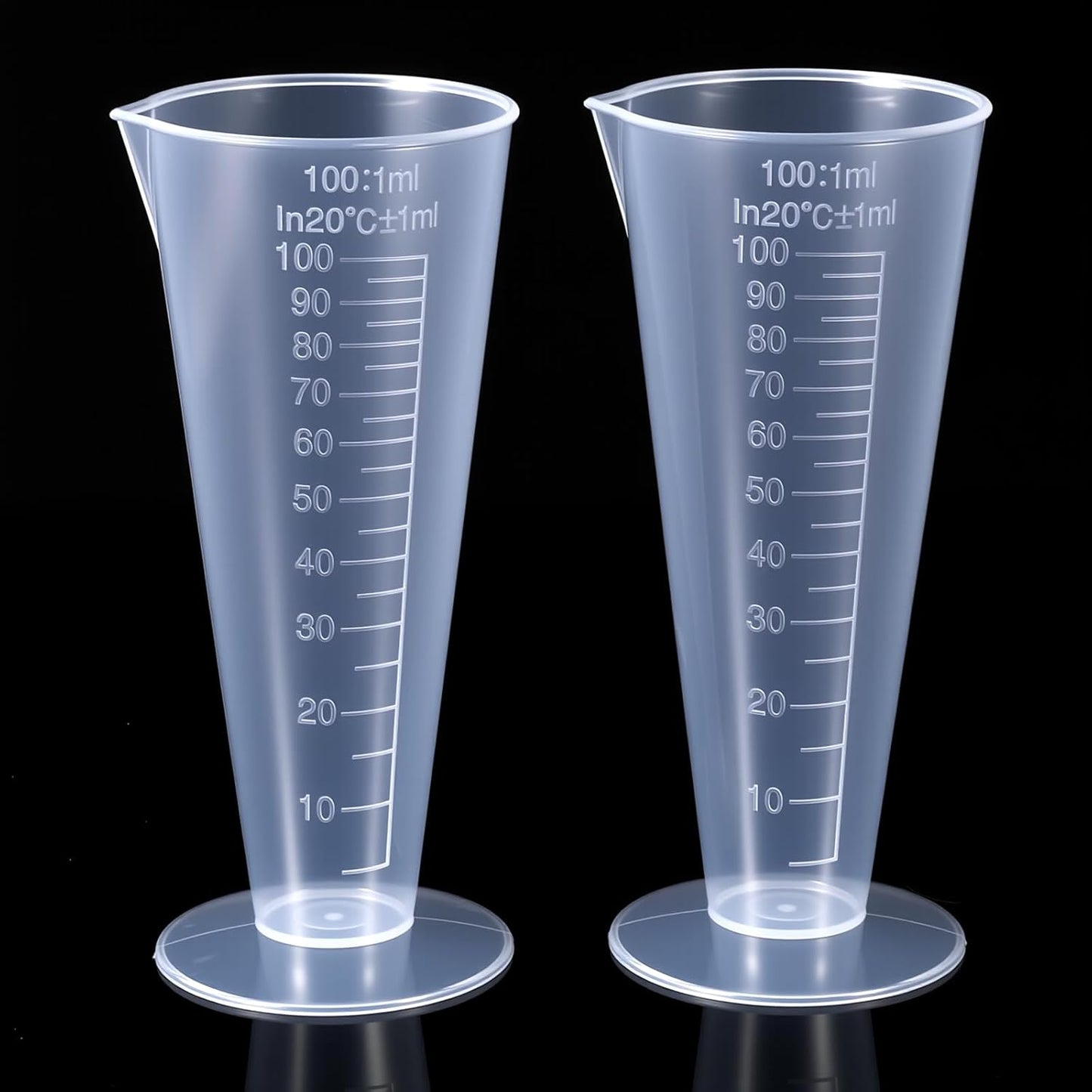 Plastic Graduated Measuring Cup, 100mL Round Base Cone Shape Graduated Beaker Clear Capacity Beaker for Kitchen Lab(2Pack)