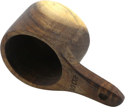 Oedema 2 Pcs Wooden Measuring Cup 1/4 Cup Mini Coffee Scoop Kitchen Measure Tool Measuring Spoon for Coffee Beans Tea