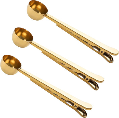 Coffee Scoop Spoon with Bag Clip 2 Pcs,1 Tbsp Stainless Steel Long Handle Measuring Spoons for Ground Coffee and Beans, Loose Tea and Powder(Silver / 15ML)