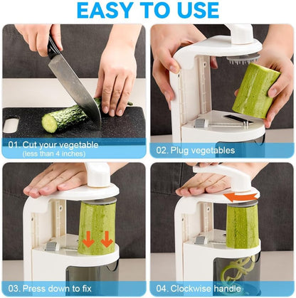 Vegetable Spiralizer 4in1 Rotating Blade Veggie Spiralizer Zucchini Noodle Maker with Strong Suction Cup Spiral Vegetable Cutter Slicer
