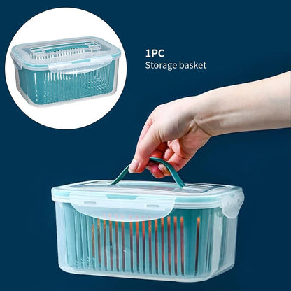 2 Pack Fruit Storage Containers for Fridge,Stackable Fresh Food Produce Saver Containers with Removable Colander, Vegetable Lettuce Keeper Bowl(Blue)