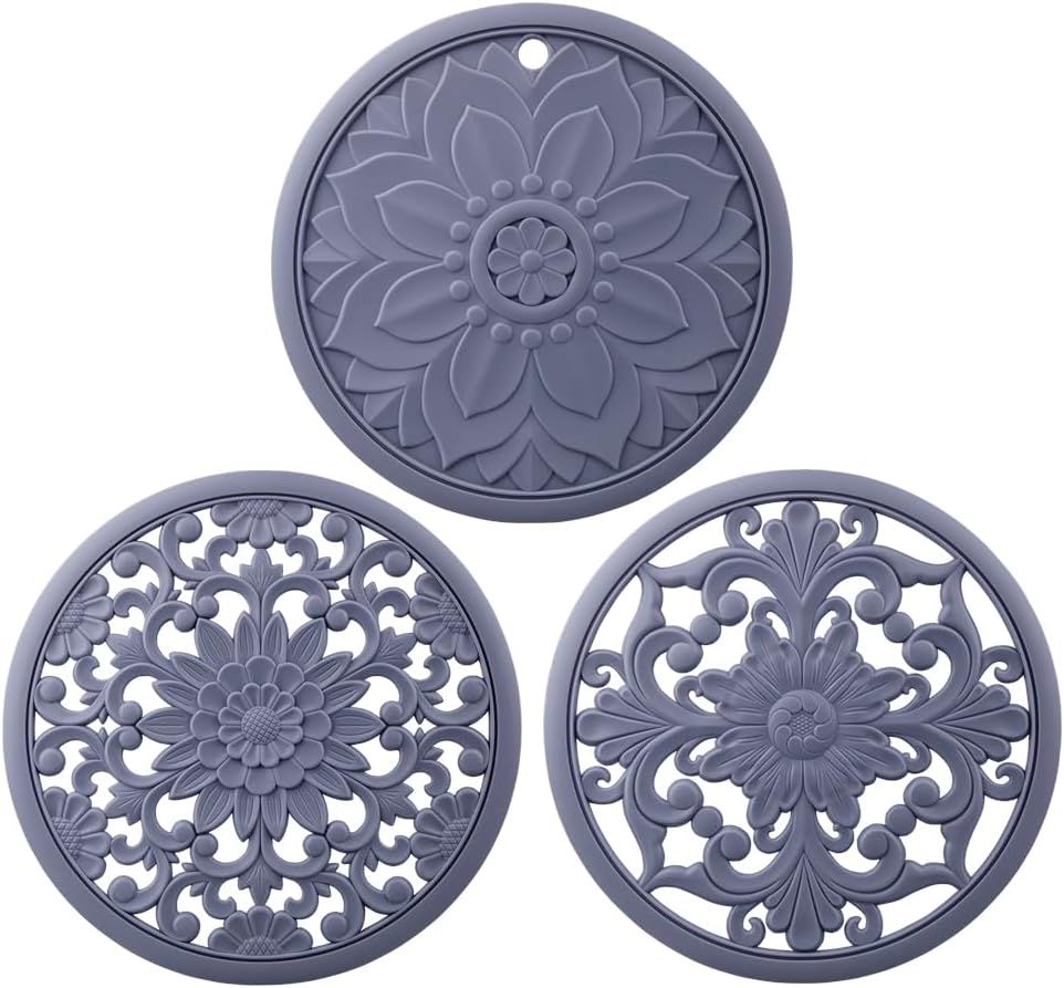 Silicone Trivets Mats for Hot Pots & Pans & Dishes, Hot Pads for Kitchen, Multipurpose Heat Resistant Mat for Kitchen Counter, Durable & Flexible Silicone Pot Holder Set 2 Rectangular Purple